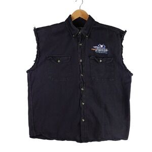 Live To Ride Mens XL Sturgis Bike Week 2008 Black Denim Cut Off Vest Graphic